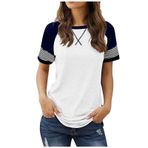 Tişörtler, kadın, yazlık, büyük bedenler, renkli blok, kısa kollu, yuvarlak yaka, moda, çizgili, tunik, bluz, yazlık tişört, genç kız spor tişörtü, bol gömlek, bluz, üst giyim, üst giyim, Beyaz, XL