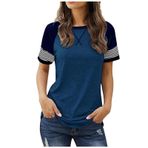 Tişörtler, kadın, yazlık, büyük bedenler, renkli blok, kısa kollu, yuvarlak yaka, moda, çizgili, tunik, bluz, yazlık tişört, genç kız spor tişörtü, bol gömlek, bluz, üst giyim, üst giyim, Mavi, XL