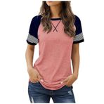 Tişörtler, kadın, yazlık, büyük bedenler, renkli blok, kısa kollu, yuvarlak yaka, moda, çizgili, tunik, bluz, yazlık tişört, genç kız spor tişörtü, bol gömlek, bluz, üst giyim, üst giyim, Pembe., XL