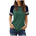 Tişörtler, kadın, yazlık, büyük bedenler, renkli blok, kısa kollu, yuvarlak yaka, moda, çizgili, tunik, bluz, yazlık tişört, genç kız spor tişörtü, bol gömlek, bluz, üst giyim, üst giyim, Yeşil., XL