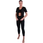 Tista Termal Sauna Terleten Zayıflatan Fermuarlı Kısa Kol Tayt Body Takım - 6XL - Siyah