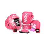 Titan Sport Pembe Camlı Model Serisi Özel Takım Set , Boks Kaskı, Boks Eldiveni, Dişlik, Bandaj
