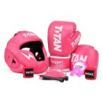 Titan Sport Pembe Serisi Özel Takım Set , Boks Kaskı, Boks Eldiveni, Dişlik, Bandaj