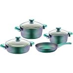 Tıtanıum - 3016 - 7 Parça - Bio Granit-Tencere, Tava, Çeyiz Seti, Yeşil Viole Gövde - Yeşil V. Detay - Majolik Yeşil