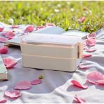 Titiz Fely 2 Katlı Öğle Yemeği Kabı - Çatal Kaşık Dahil - Sızdırmaz & Kilitli Lunch Box- Krem Renk