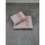 Tivoli 2'li Bambu Nakışlı Banyo Havlusu - Yumuşak & Yüksek Su Emici Çeyizlik Havlu - Tivoli Elise - Pudra - 70 x 140 cm - 50 x 90 cm