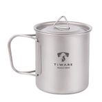 Tiware Titanyum Çift Amaçlı Kamp Kupası veya Kapaklı Tencere Ultra Hafif Sofra Dayanıklı w Katlanabilir Kollar Yer Tasarrufu ve Taşınabilir Taşıma Çantası Yeniden Kullanılabilir 420ML/14.20 FL OZ Çevre Dostu