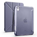 Tiyen Apple iPad Mini 6/7. Nesil (2021/2025) ile Uyumlu Kılıf Kalem Bölmeli Tri Folding Katlanabilir Standlı PU Deri Yumuşak Silikon, Tablet Kapak [Akıllı Kapak, Uyku Modlu] - Mor