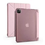 Tiyen Apple iPad Pro 12.9 2021 (5.Nesil) ile Uyumlu Kılıf Kalem Bölmeli Tri Folding Katlanabilir Standlı PU Deri Yumuşak Silikon, Tablet Kapak [Akıllı Kapak, Uyku Modlu] - Rose Gold