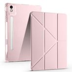 Tiyen Lenovo Idea Tab Pro 12.7 TB-373FU ile Uyumlu Kılıf Kalem Bölmeli Tri Folding Katlanabilir Standlı PU Deri Yumuşak Silikon, Tablet Kapak [Akıllı Kapak, Uyku Modlu] - Rose Gold