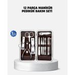 TKÇ Özel Deri Çantalı 12 Parça Manikür Pedikür Bakım Seti Paslanmaz Çelik