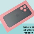 Tkgz - İphone 14 Pro Arka Pil Batarya Kapağı - Cam Kapak Geniş Lens Deliği - Füme