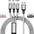 Tmax 3İn1 Hasir Örgü KaliTeli Usb 1.2Cm Şarj Kablosu --3.4A