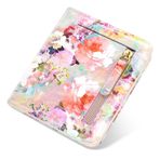 TMOODEL Bayan RFID Engelleme Küçük Kompakt Bifold Lüks Hakiki Deri Cep Cüzdan Bayanlar Mini Cüzdan KIMLIK Pencere ile, Pembe Şakayık Çiçekli, Small（4.33" x 0.51" x 3.50" ）, Minimalist