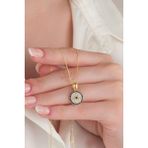 TMT Silver 12 mm Gümüş Altın Kaplama Nazar Boncuklu Zirkon Taşlı Mavi Göz Kolye - 1.2 CM