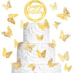 Tmtains 48 Adet Altın Kelebek Pasta Süsleri 3D Kelebek Kek Süslemeleri İçi Boş Cupcake Süsleri ve 1 Büyük Doğum Günü Akrilik Pasta Süsleri Doğum Günü Düğün Parti Bebek Partisi Dekorasyonu için