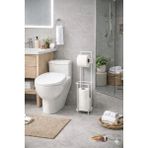 TncPatiShop Kare Beyaz Standlı Yedekli Çok Amaçlı Metal Tuvalet WC Kağıtlığı Yedek Rulo Bölmeli - Beyaz Kare