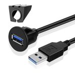 TNP Products USB 3.0 Gömme Montaj Kablosu, Tokalı, Gösterge Paneli Dash Montaj 1 Bağlantı Noktalı USB Soket Fiş Jak Konnektörü Uzatma Kablosu Suya Dayanıklı Erkek - Dişi (1,8 m / 6 FT)