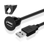 TNP USB Gömme Montaj Kablosu Tokalı - Gösterge Paneli Gösterge Monteli 1 Bağlantı Noktalı USB Soket Fiş Jak Konnektörü Uzatma Kablosu Suya Dayanıklı Erkek - Dişi (1,8 m / 6 FT)