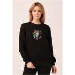 To Cosmos Basic Sweatshirt Boynuz Baskılı Unisex(Erkek-Kadın)) Siyah, L