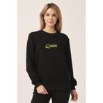 To Cosmos Basic Sweatshirt Queen Baskılı Siyah Unisex, L