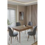 Toce Home Marlen Serisi 80X130 Açılır Masa Yemek Odası Takımı, Mutfak Takımı 4 Adet Sandalye Gri 80 X 130
