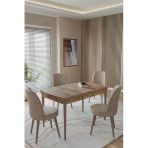 Toce Home Maslen Serisi 80X130 Açılır Masa Yemek Odası Takımı, Mutfak Takımı 4 Adet Sandalye Kahverengi 80 X 130