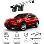 Today Auto Trio-Iı Alfa Romeo Stelvio (2017 ve Sonrası) Kilitli Ara Atkı 120CM Port Bagaj Tavan Barı - Gri