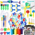 Toddler Boyama Seti Yıkanabilir Boya Önlük Fırçaları Çocuklar için Toksik Olmayan Tempera Parmak Boyaları, Fırçalar, Boya Kağıdı, Sünger, Palet, Küçük Çocuklar için Önlük Malzemeleri Erken Öğrenme