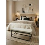 Todek Home Elora Puf Bench - Babyface Kumaş Metal Ayaklı Dikdörtgen Bench - Yatak Odası Salon Antre Için Modern Tasarım - - 120 cm - Bej