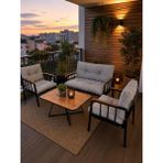 Todek Home Liva Bahçe Balkon Oturma Grubu - 2+1+1 Takım + Sehpa - Siyah Metal Iskelet Konforlu Kırpık Dolgu - Açık Gri