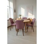 Todek Home Nora 4 Adet Sandalye - Nubuk Kumaşlı Sandalye | Modern Ahşap Ayaklı Yemek & Çalışma Sandalyesi | Minimal Tasarım - Pembe