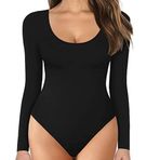 TOEECY Kadın Body Uzun Kollu Yuvarlak Yaka Örgü Streç Bodysuit Gömlekler İç Giyim Zarif Seksi Uzun Kollu Vücut Üstü Büstiyer Dar Bodysuits Tops Bodys, Siyah, XXL