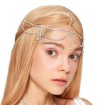 TOEECY Kadın saç bandı çok katmanlı kaş kolye ucu alın püsküllü gelin saç aksesuarı düğün parti için moda Charms