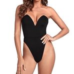 TOEECY Kadın Straplez Tüp Bodysuit Üst Seksi V Yaka Açık Sırt Kolsuz Leotard Tulum Tek Parça Kapalı Omuz İç Çamaşırı Bodysuit Dışarı Çıkma Siyah Skinny Clubwear, siyah, L