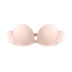 TOFBS Kadın askısız ön toka kaldırma sutyen dantel sırtı açık sütyen balenli kaymaz görünmez Push Up Bandeau sutyen çıkarılabilir sutyen askısı, bej, 32A