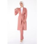 TOFİSA Düz Ceket Yaka Kadın Pembe Hırka Pantolon İkili Takım -