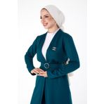 TOFİSA Düz Ceket Yaka Kadın Yeşil Hırka Pantolon İkili Takım - 13197