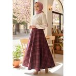 TOFİSA Kare Desenli Çan Etek Bordo - 28239-BORDO