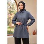 TOFİSA Kuşaklı Düğmeli Tunik - 1301-ANTRASIT