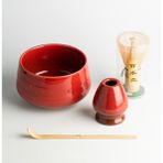 Toganoo Tea 4 Parça Japon Matcha (Maça) Çayı Seti - Japon Yeşil Çay Hazırlama Kiti - Kase, Çırpıcı ve Standlı Premium Hediye Kutusu - Kırmızı