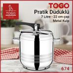 Togo Düdüklü Tencere 7 Lt Paslanmaz Çelik Tekli 22 cm Çap Gümüş Renk Pratik Kullanım