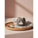 Tohana 3D Kedi Figürlü Seramik Kupa 450 ml - Koyu Gri