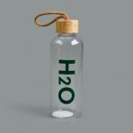 Tohana 800 ml Şeffaf Açık Kahverengi Kılıflı Bambu Kapaklı H2O Cam Matara