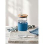 Tohana Bambu Kapaklı Cam Pipetli Kupa 400 Ml 1 Adet Gri - Mavi