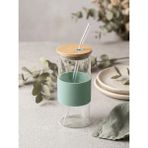 Tohana Bambu Kapaklı Cam Pipetli Kupa 400 Ml 1 Adet Gri - Yeşil