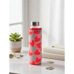 Tohana cH2O Kalp Desenli Kılıflı Cam Matara 500 ML Anneler Günü Hediyesi - Koyu Pembe