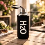 Tohana H2O Kılıflı Cam Küp Matara - Siyah / Şeffaf - 530 ml - 50 - Çok Renkli