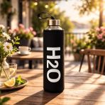 Tohana H2O Kılıflı Cam Matara - Şeffaf / Siyah - 600 ml - 50 - Çok Renkli