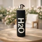 Tohana H2O Kılıflı Cam Matara - Şeffaf / Siyah - 750 ml - Çok Renkli